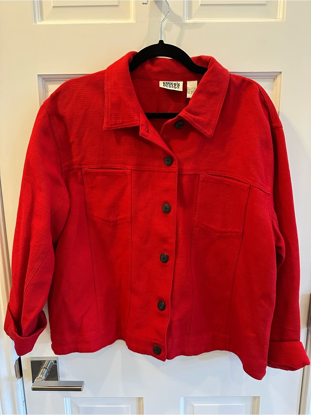 Red Button-Front Chicos Women's Cotton Jacket